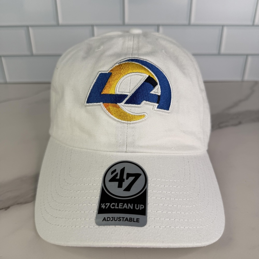 Los Angeles Rams Hat Cap Strap Back One Size White NFL Dad Hat Mens 47 Clean Up